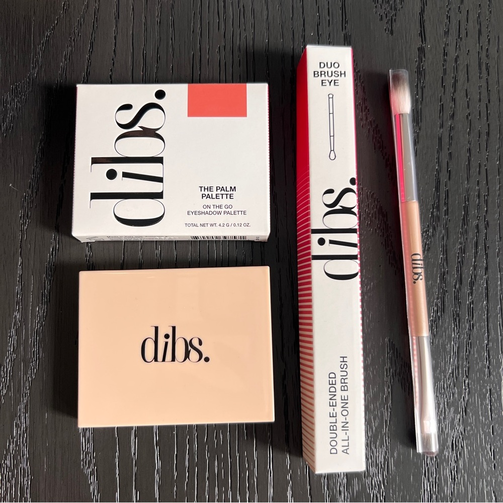 NEW DIBS Beauty Peaches in Hand Palm Palette + Duo Brush Eye Eyeshadow Bundle